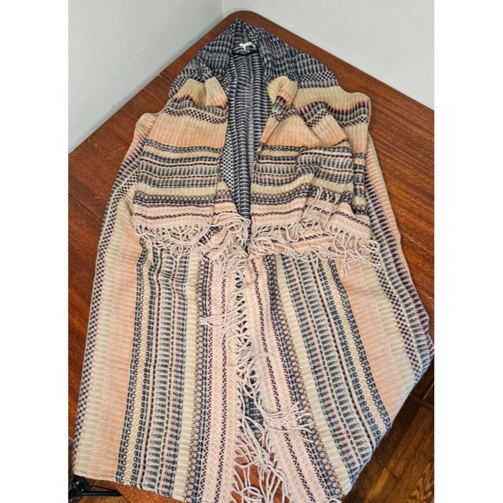 Mudd Multicolor Pink/Cream/Blue Sleeveless Fringe Wrap Poncho OSFM